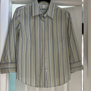 Striped women Shirt - Blue, Green, White, 3/4 sleeves